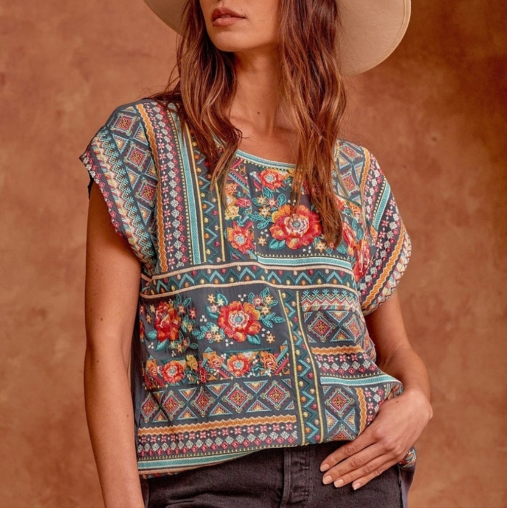 Savanna Jane Black Floral Embroidered Cap Sleeve Top Size Small